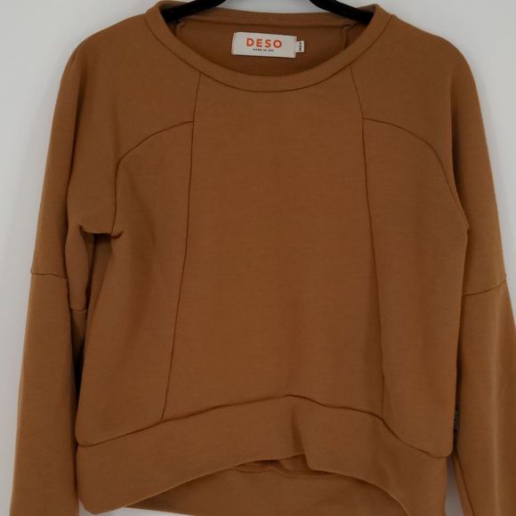 Deso Supply Leland‎ Cropped Sweatshirt Sweater Size Medium Camel Tan Terry Thumb - Picture 6 of 13